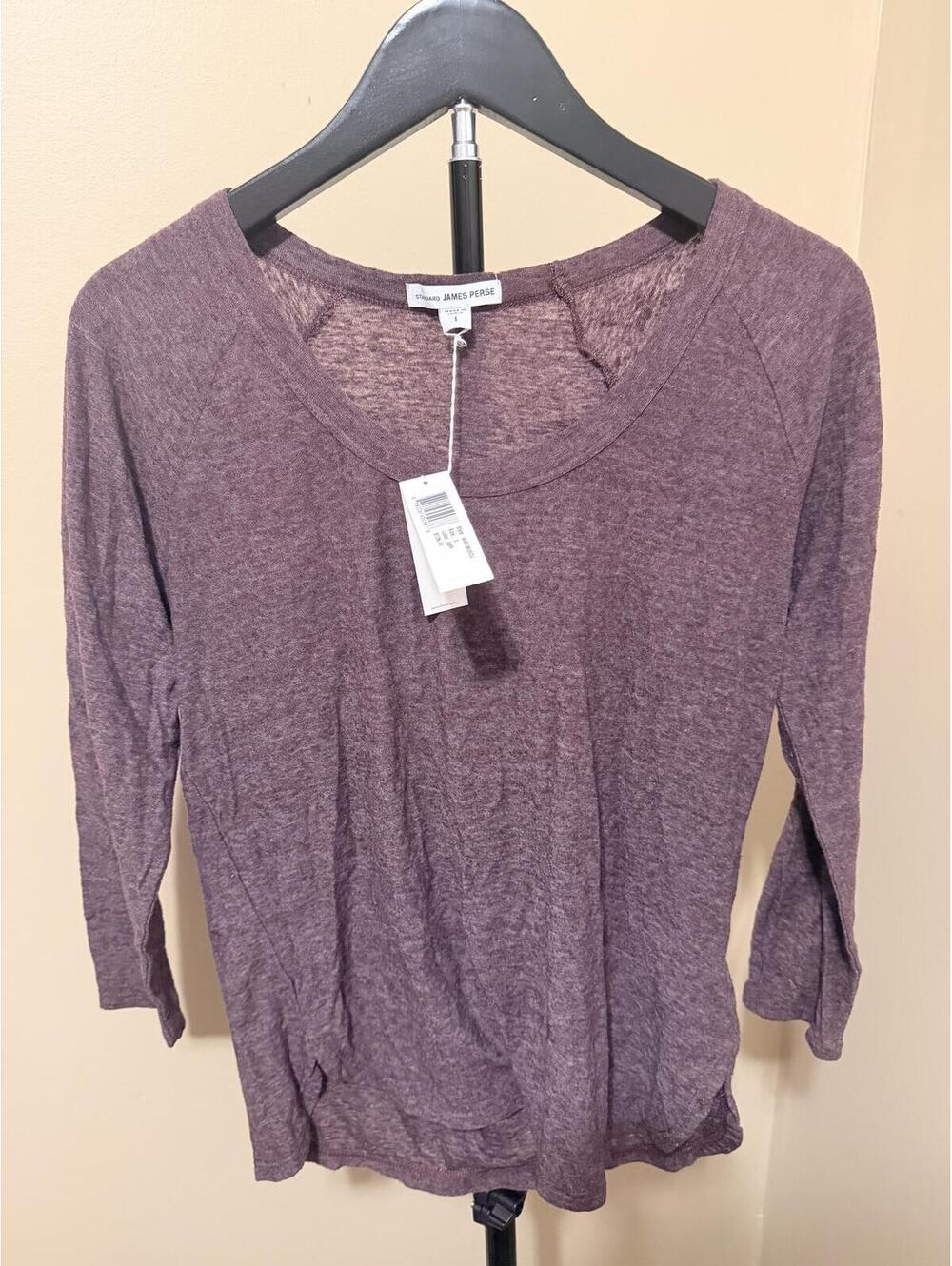 James Perse Standard Linen Blend Tee Women’s Size 1 NWT Heathered Plum